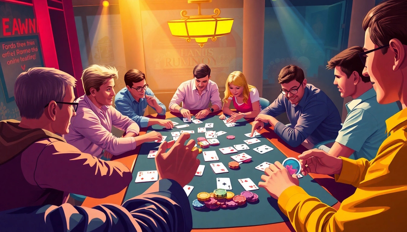 Players enjoying rummy wealth online, showcasing exciting gameplay with vibrant cards and chips.