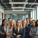 Showcase vibrant company headshots of a diverse team in a professional setting to enhance brand identity.