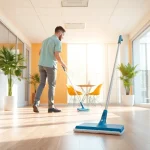 Cleaning company in jacksonville showcasing a professional cleaning service in a bright office space.