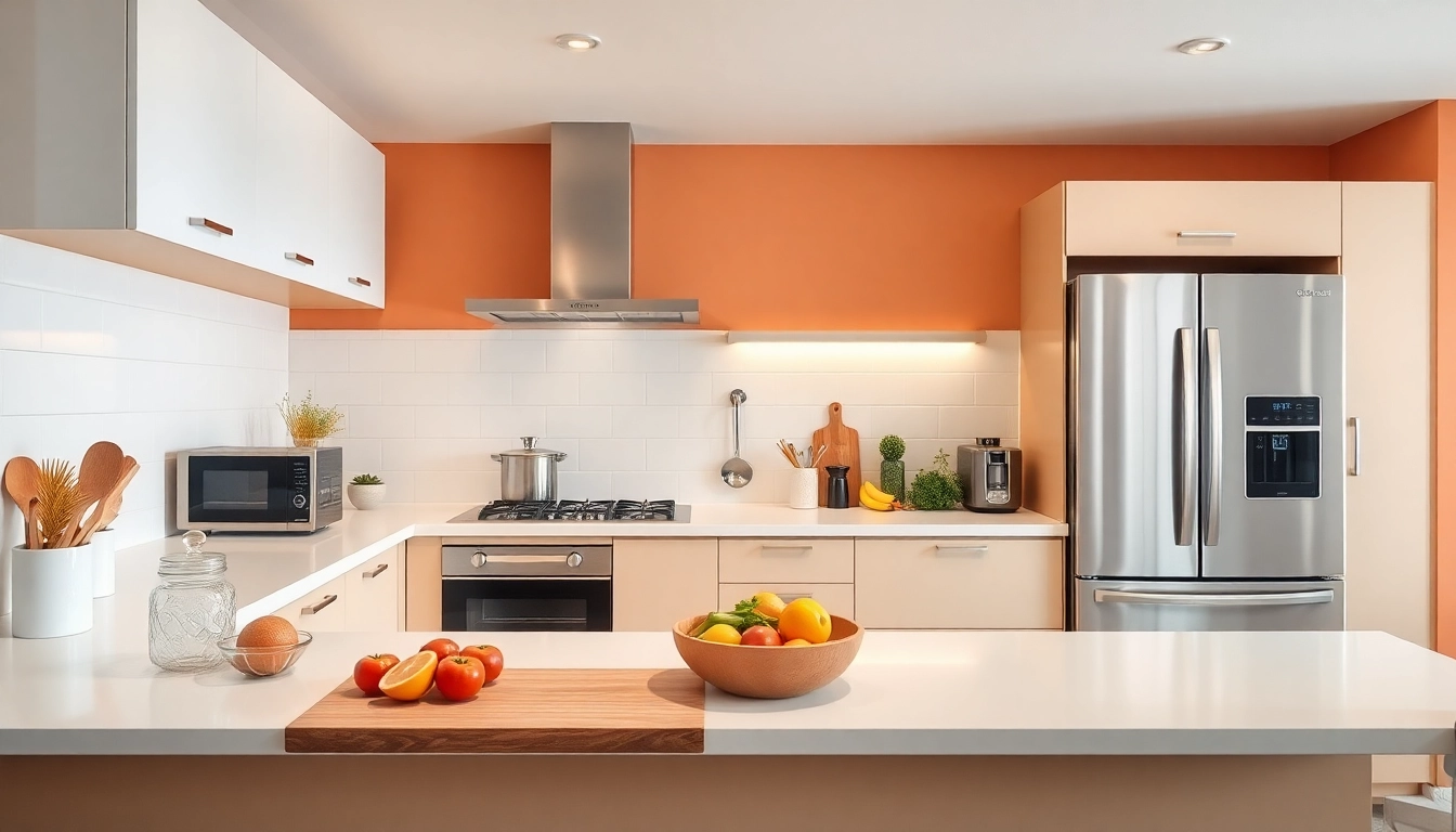 Showcase beautiful affordable kitchen appliances in a modern kitchen setup with a bright, inviting atmosphere.
