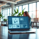 Utilizing AI design tools for businesses in a collaborative modern office environment.