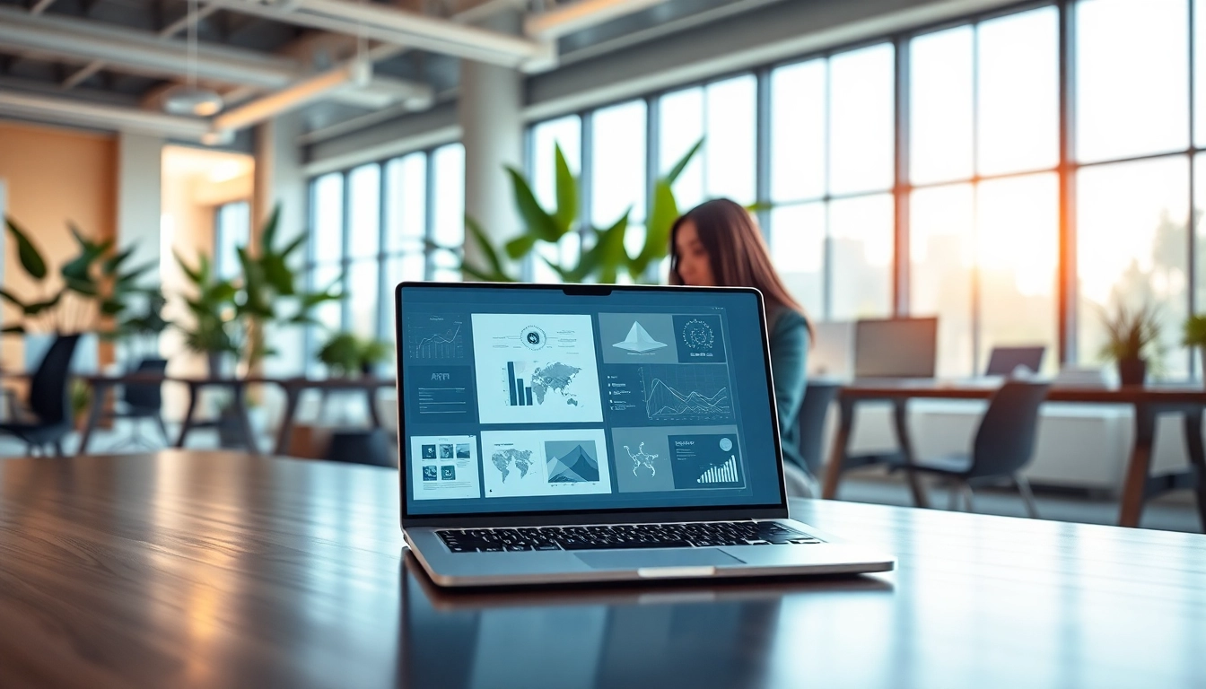 Utilizing AI design tools for businesses in a collaborative modern office environment.