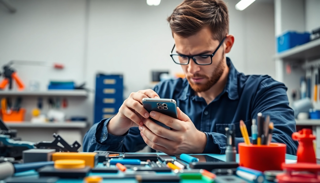 Servizio di Torino riparazione cellulari con un tecnico esperto al lavoro su uno smartphone.