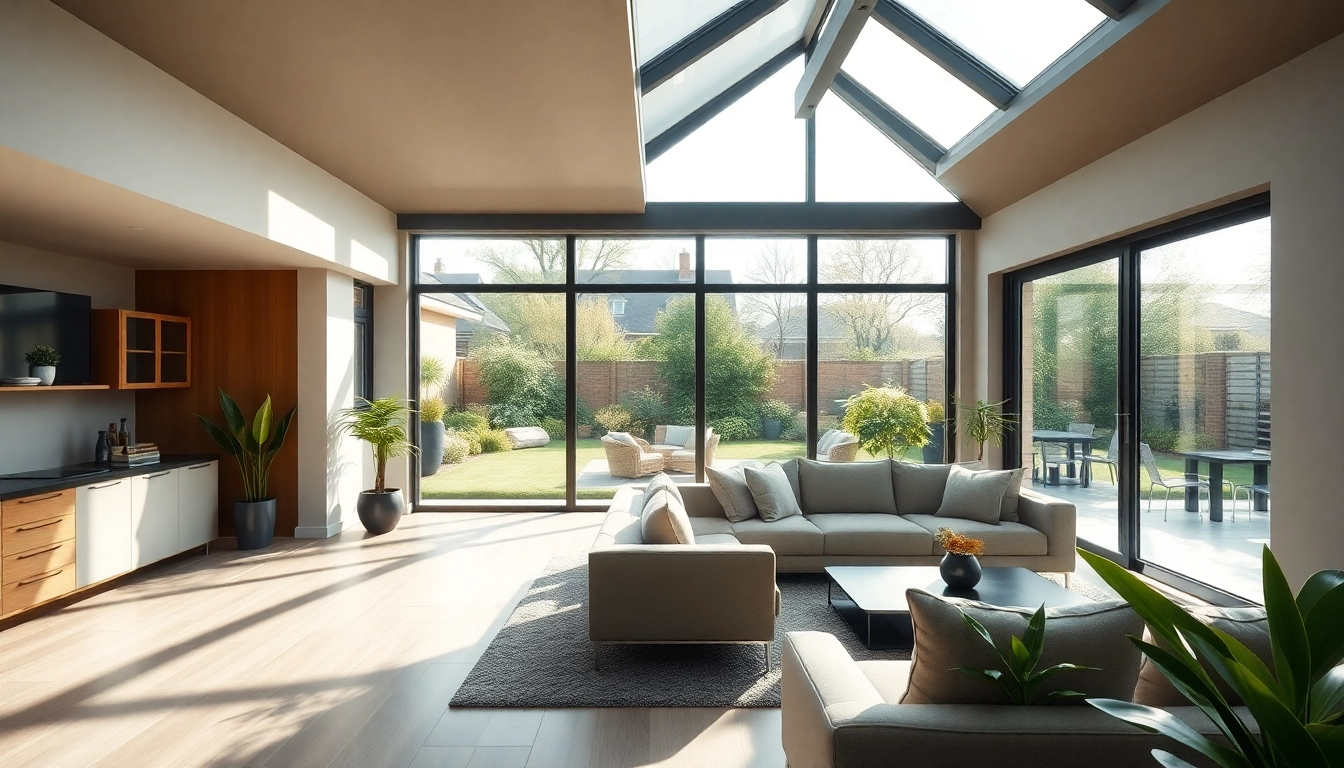 Showcasing modern home extensions with large windows and seamless outdoor access.