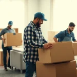 Umzug Erlangen: Professional movers carefully packing and securing furniture for a seamless relocation.