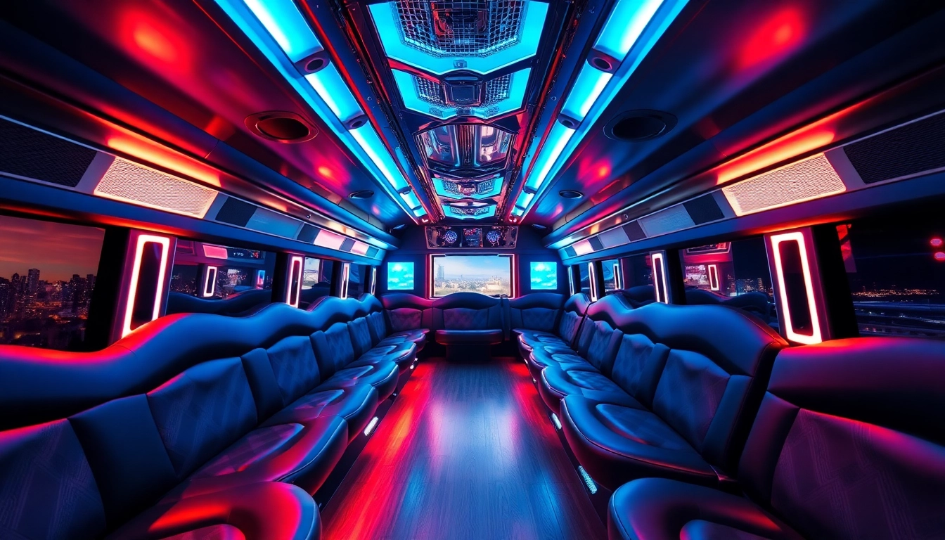 Experience the luxury of party bus rental McDonough ga with vibrant interior lighting and plush seating.