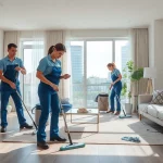Quality bond cleaning Brisbane services showcased by professionals in a bright apartment.