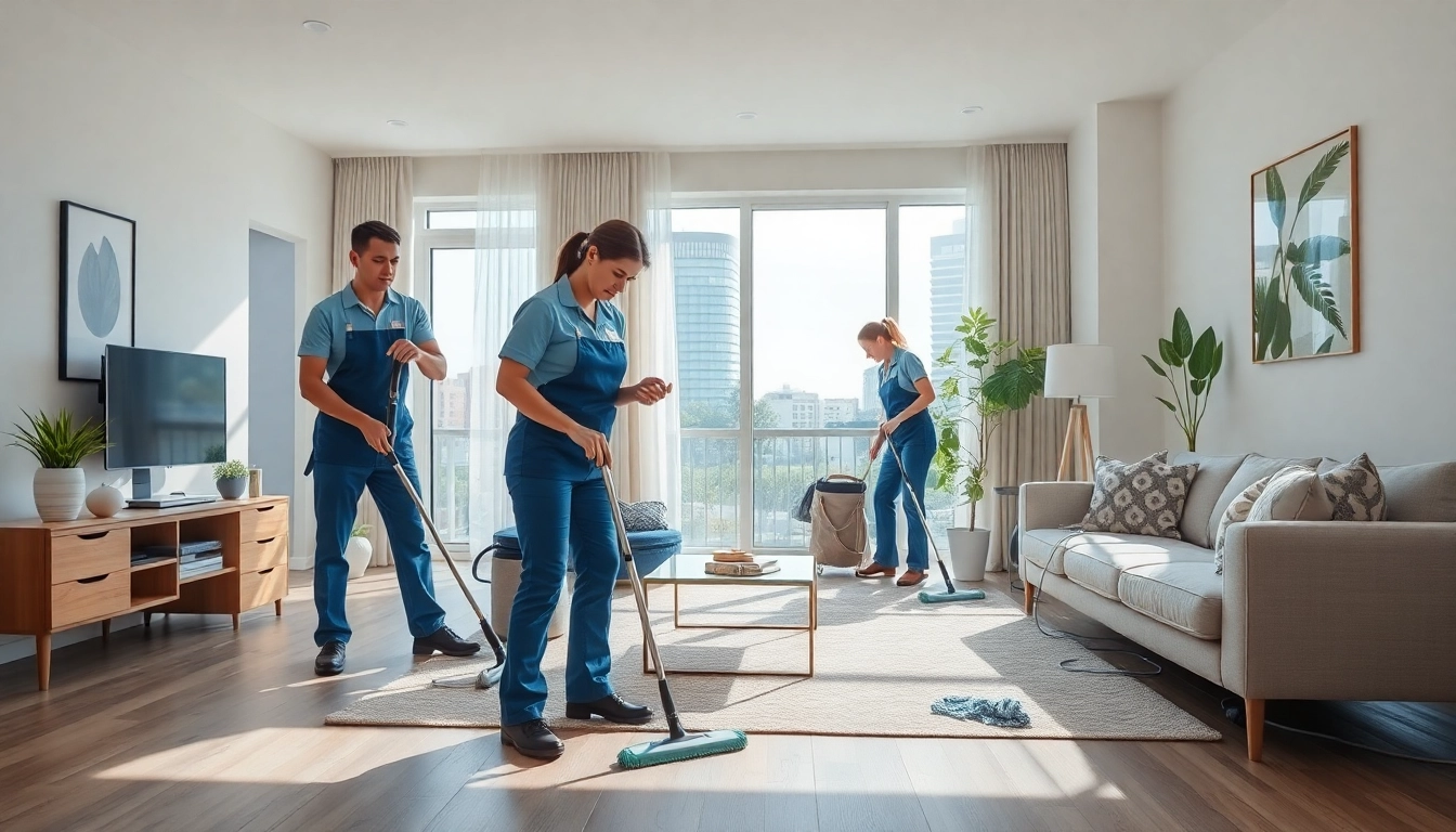 Quality bond cleaning Brisbane services showcased by professionals in a bright apartment.