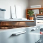 Showcase a Metal Drawer System with organized office supplies enhancing a professional atmosphere.