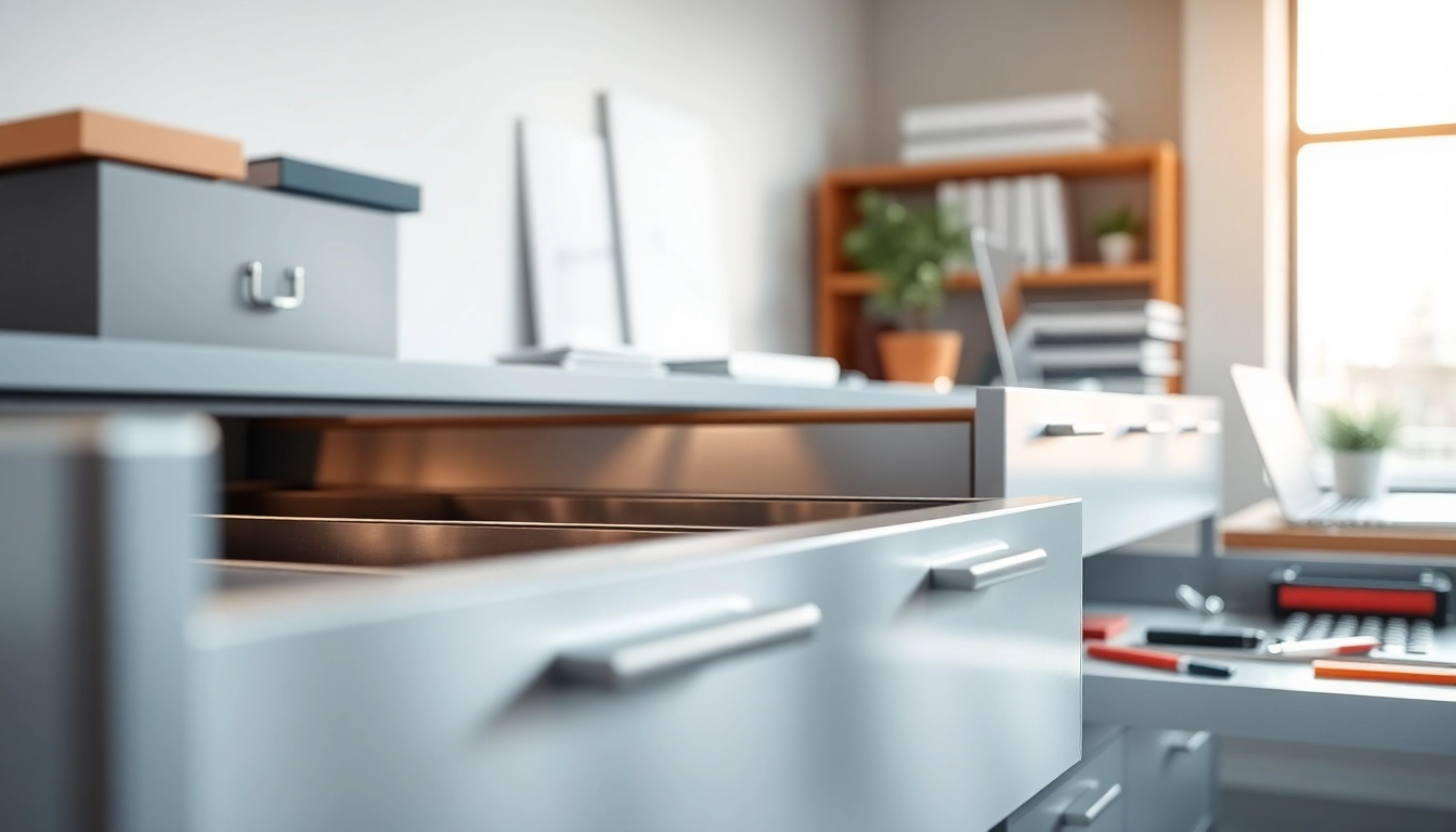 Showcase a Metal Drawer System with organized office supplies enhancing a professional atmosphere.