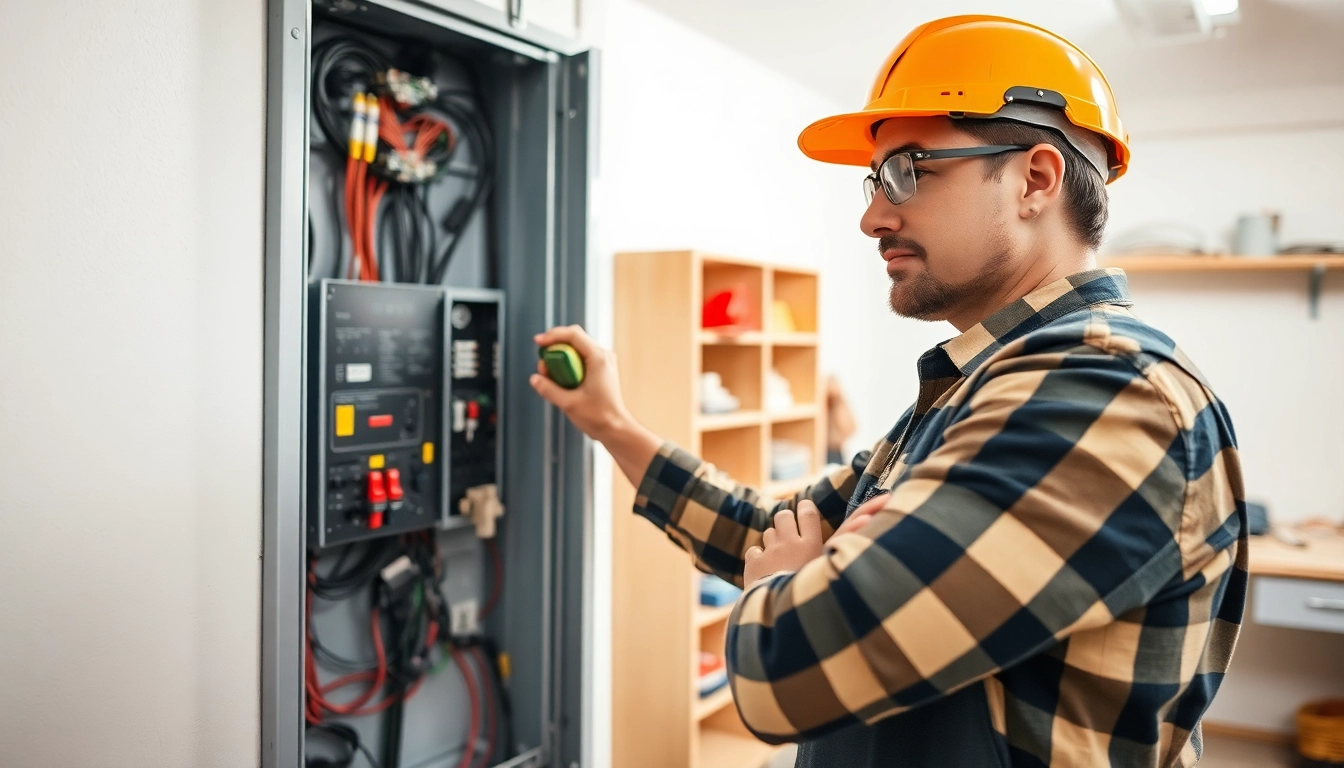 Electrician performing an Electrical Panel Upgrade, showcasing tools and workspace details.