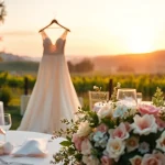 Explore stunning reception wedding dresses designed with intricate lace details in a romantic vineyard setting.