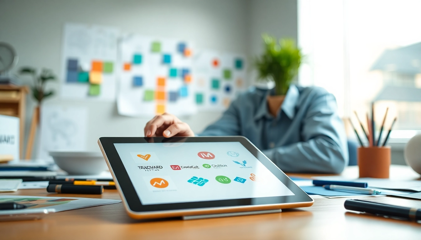 Designing a unique trademark logo with professional tools in a creative workspace.