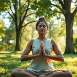 Person practicing mindfulness techniques for dealing with anxiety in a serene outdoor setting.