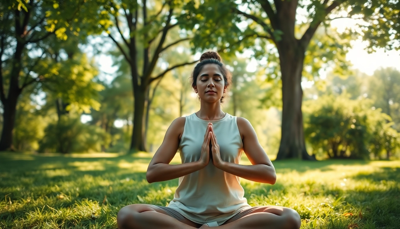 Person practicing mindfulness techniques for dealing with anxiety in a serene outdoor setting.