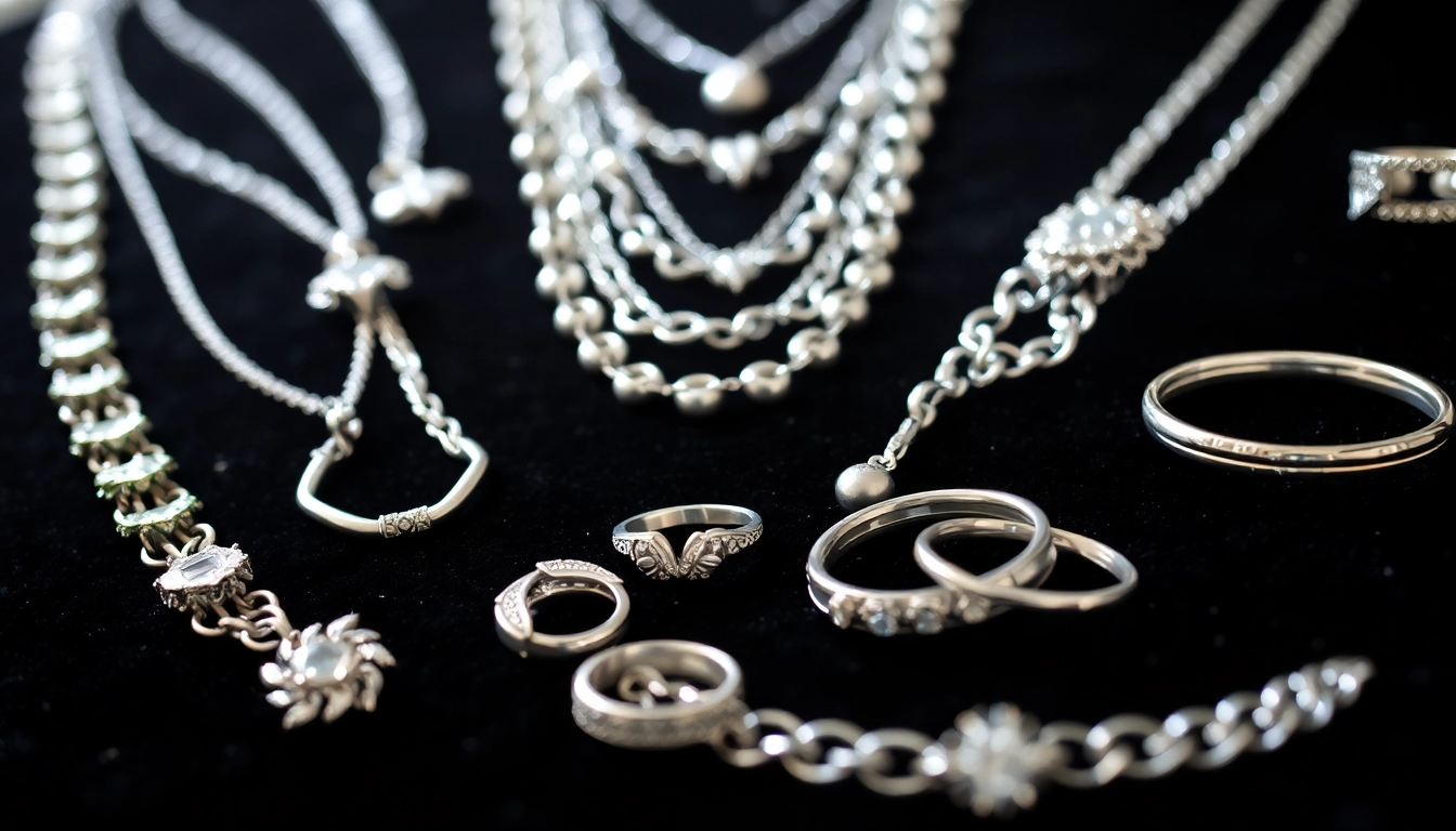 Explore unique silver jewelry pieces showcasing intricate designs and metallic brilliance.