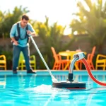 Professional technician providing pool service in Largo, ensuring maintenance of clean and inviting waters.