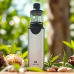 Showcasing healthy vapes with modern design and natural ingredients in a refreshing setting