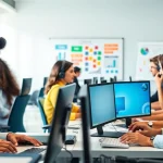 Efficient call center in Tijuana with diverse team members collaborating and providing customer support.