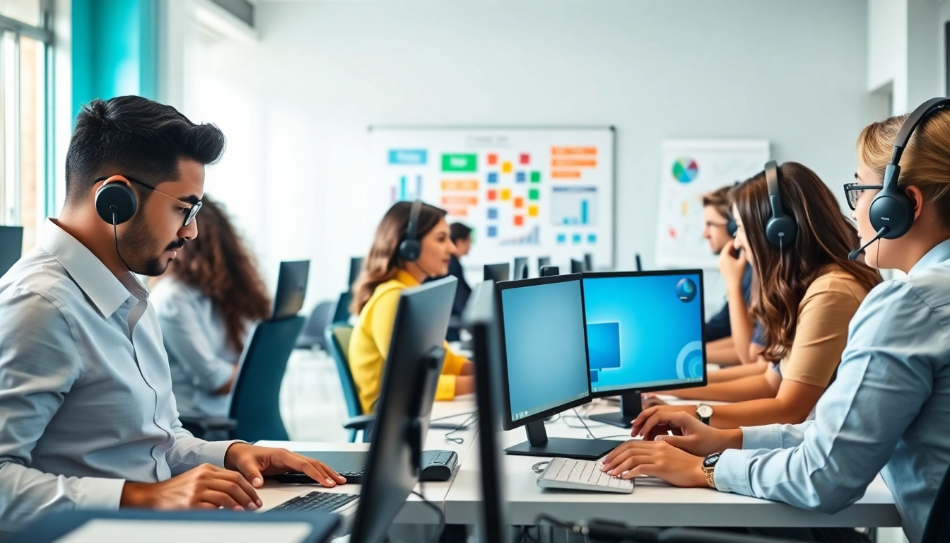 Efficient call center in Tijuana with diverse team members collaborating and providing customer support.