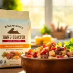 Showcase badlands ranch dog food with high-quality ingredients in a vibrant kitchen setting.