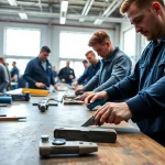 Hands-on training for trade school Knoxville TN students using tools in a workshop environment.