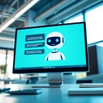 Engaging AI bot for websites displayed on a sleek computer in a modern office.