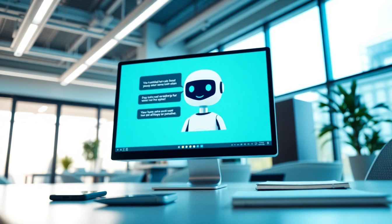 Engaging AI bot for websites displayed on a sleek computer in a modern office.