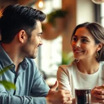 Couple practicing communication in relationships at a café, showcasing engagement and empathy.