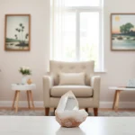 Guide viewers on healing trauma with a serene therapy office showcasing calm colors and healing elements.