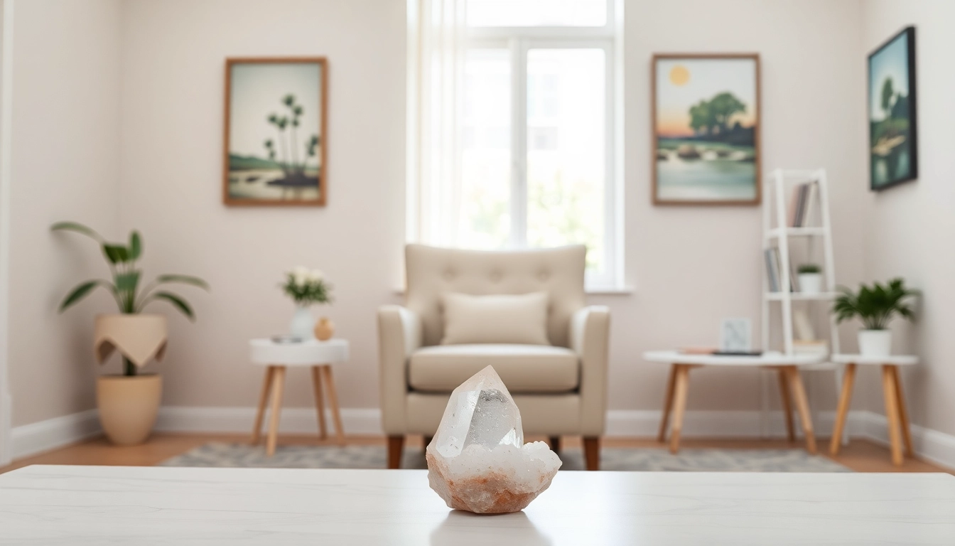 Guide viewers on healing trauma with a serene therapy office showcasing calm colors and healing elements.