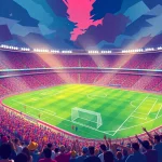 Experience judi bola terpercaya at a lively football stadium with cheering fans, showcasing the thrill of betting.