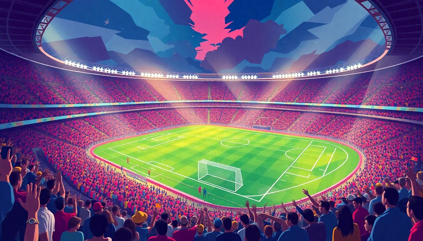 Experience judi bola terpercaya at a lively football stadium with cheering fans, showcasing the thrill of betting.