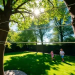 Engaging garden zip wire kit in action with children playing outdoors in a vibrant setting.