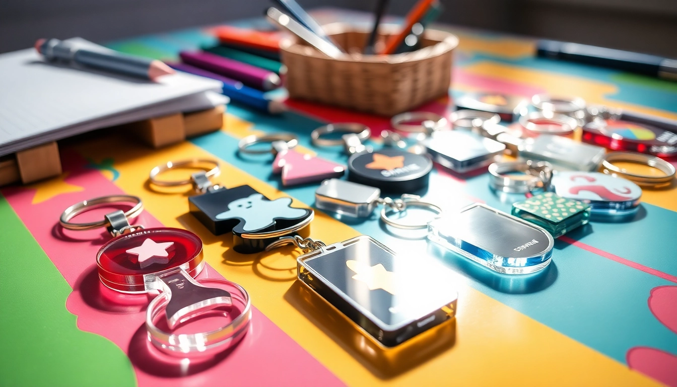 Design stunning acrylic keychain custom options featuring unique shapes and vibrant colors.