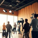 Capture of a video production edmonton team at work in a modern studio environment.
