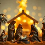 Beautiful Nativity sets arranged to highlight intricate details of the Holy Family scene.