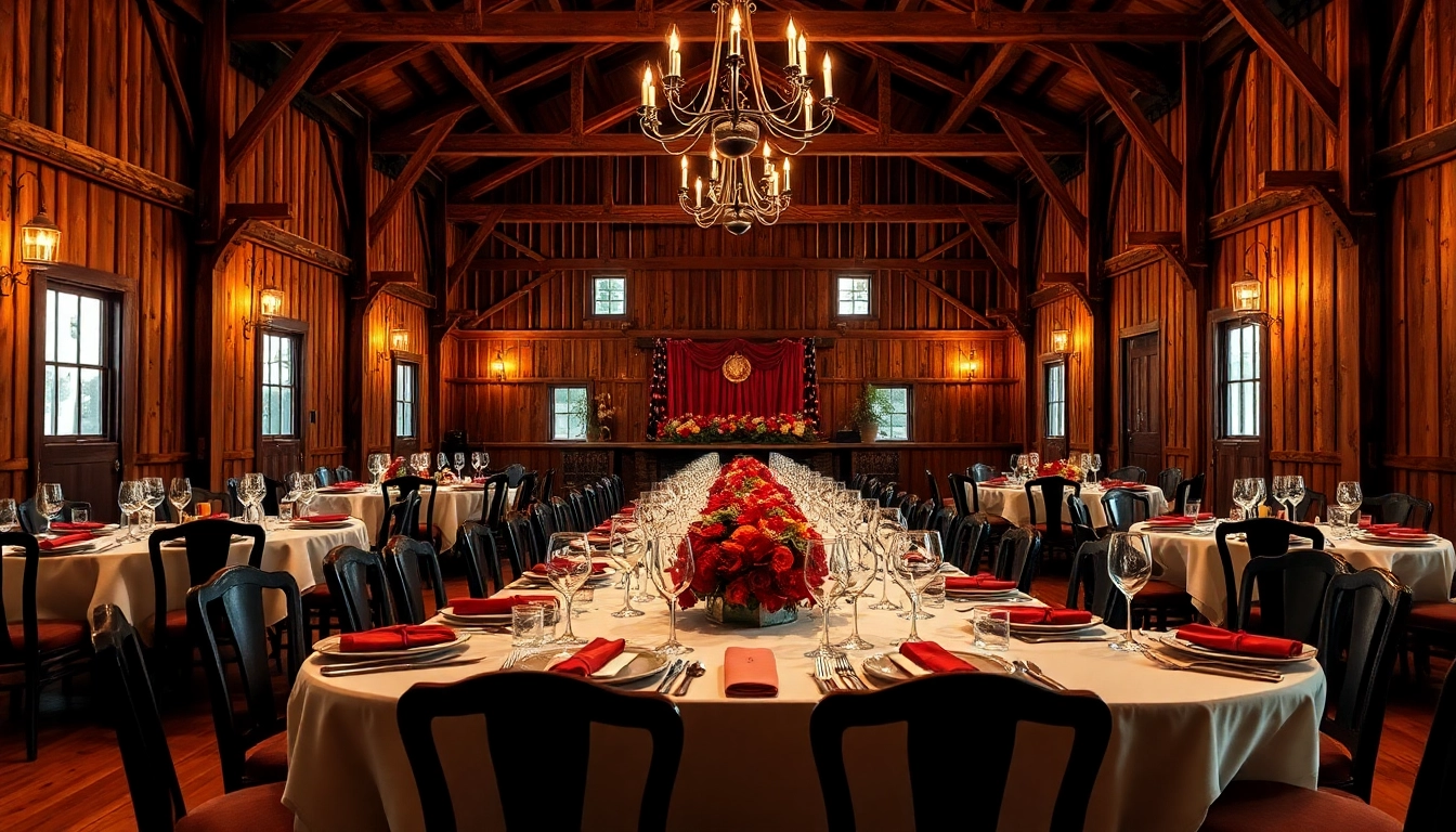 Enjoying a delightful meal at the barn dinner theater with an elegant rustic setup.