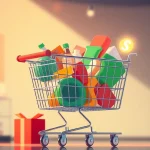 Explore Ultimateshop cvv options with a vibrant digital shopping cart showcasing various products.