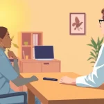 Encouraging therapy session for dealing with depression with a warm professional atmosphere.