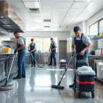 Efficient restaurant janitorial cleaning service ensuring a spotless kitchen environment.