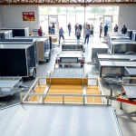 Check out a range of trailers near me, highlighting vibrant trailers in a bustling dealership setting.